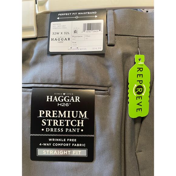 NWT Haggar H26 Men’s Stretch Straight Fit Dress Pants Dark Grey size 32x32 - Picture 8 of 9